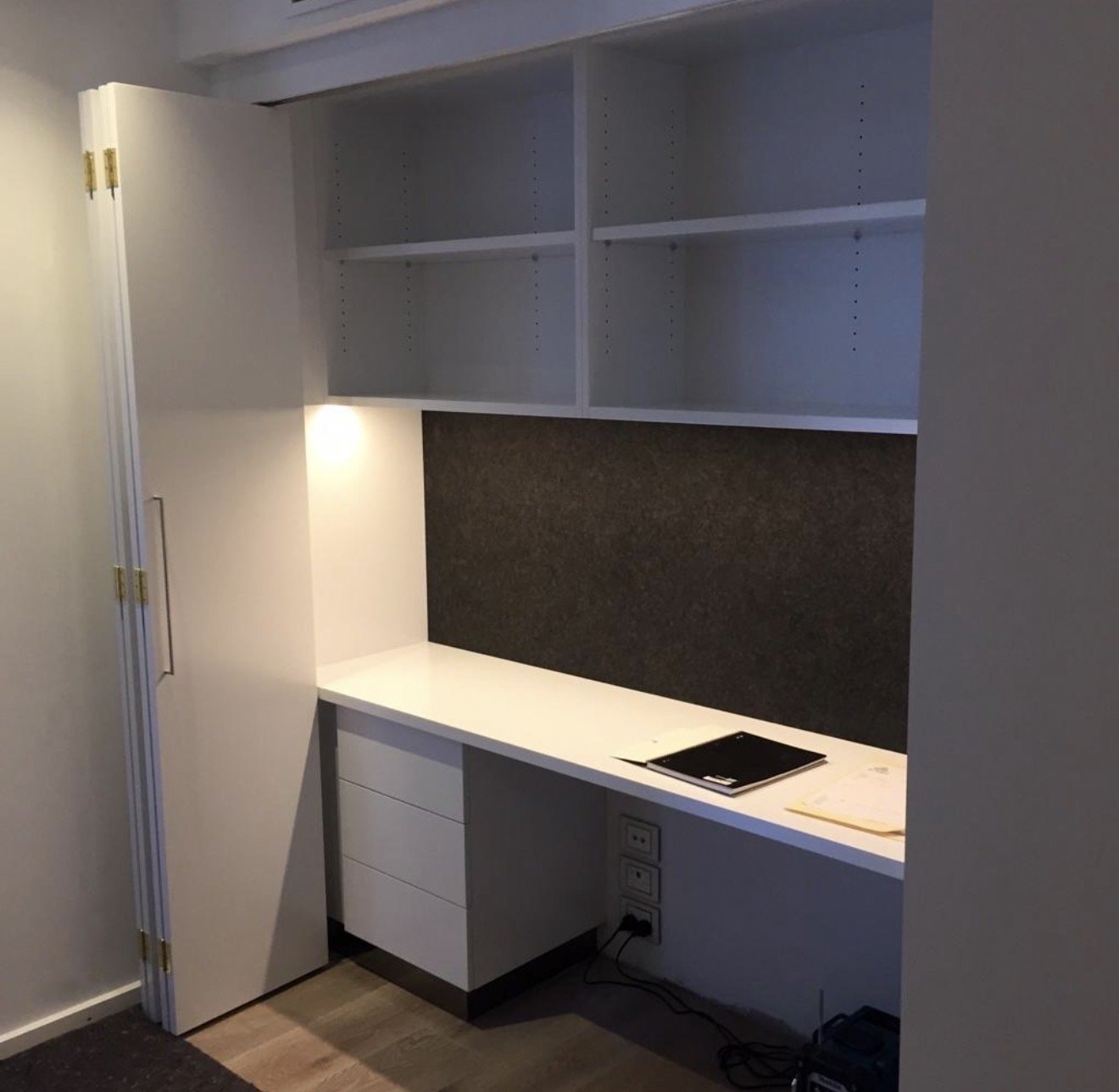 Built-In Study Nook with Overhead Shelving — Cabinets by Oaktree custom cabinetry