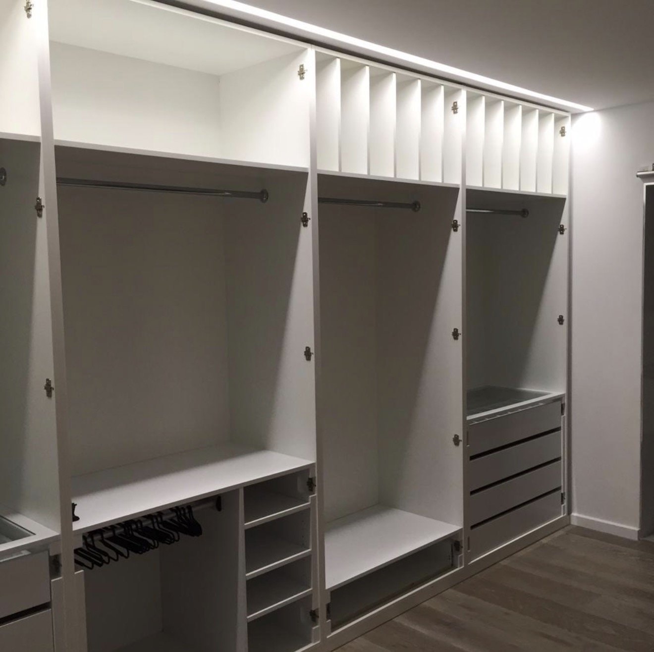 Walk-In Wardrobe with LED Strip Lighting — Cabinets by Oaktree custom cabinetry
