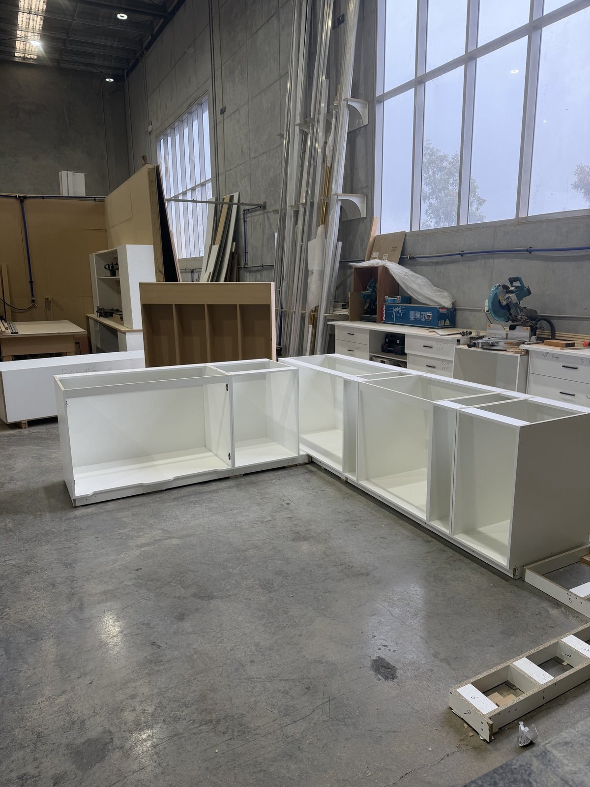 White Carcasses Assembled in Workshop — Cabinets by Oaktree custom cabinetry